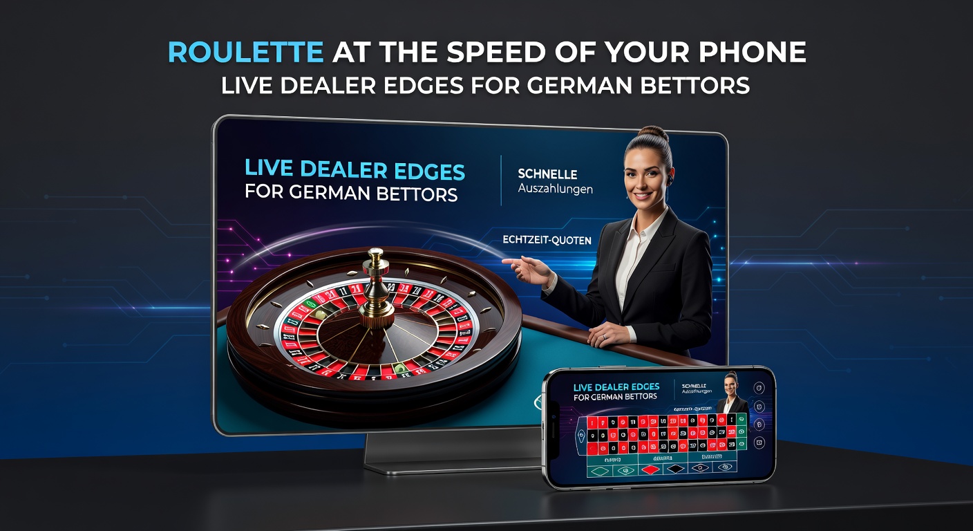 Deutscher Spieler mit Smartphone an Live Roulette Tisch, Dealer interagiert live, Einsätze fliegen übers Display